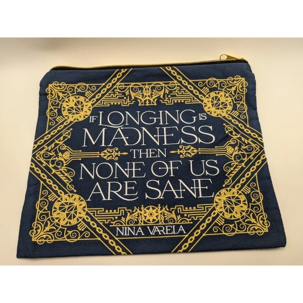 Illumicrate Zip Fabric Pouch Crier's War Nina Varela Quote Blue Gold NWOT